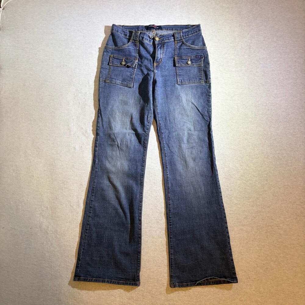 C'est Toi World Standard Vintage Y2K Stretch Flare Jeans with Front Flap Pockets